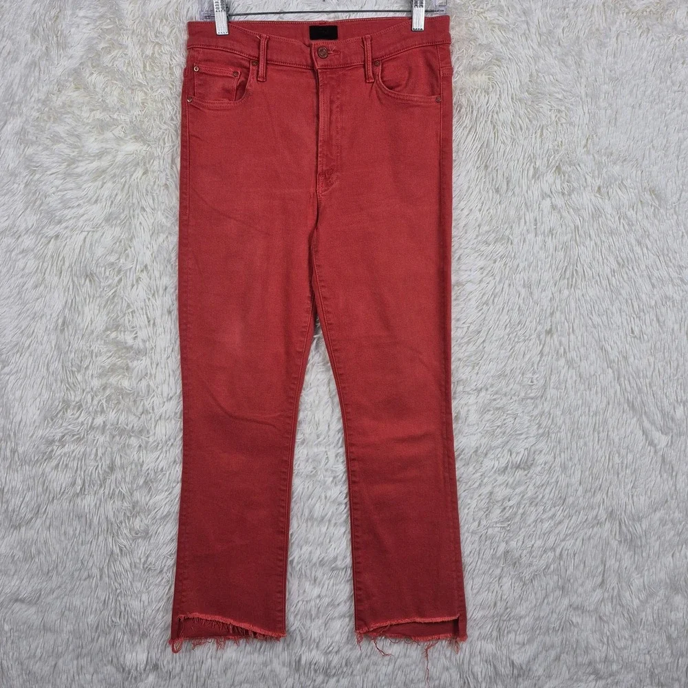 Mother The Insider Crop Step Fray Jeans Hot Rod Red 30 Womens Bootcut